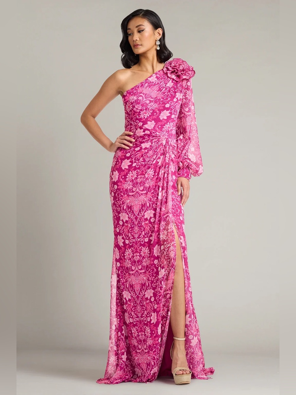 TADASHI SHOJI - BOSSON FLORAL PRINT ONE-SHOULDER GOWN